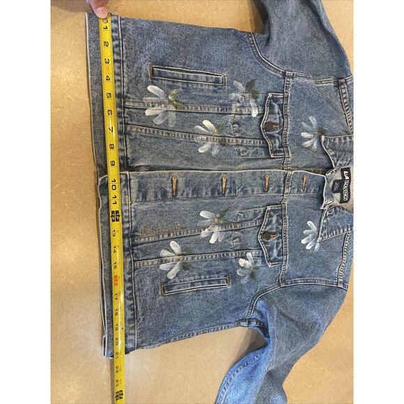 Vintage Hand Painted Flowers Denim Jean Jacket distressed Men's M, Women's L - Picture 9 of 13
